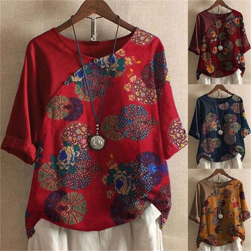 Adoria I Blusa con Estampado Floral Boho y Botones