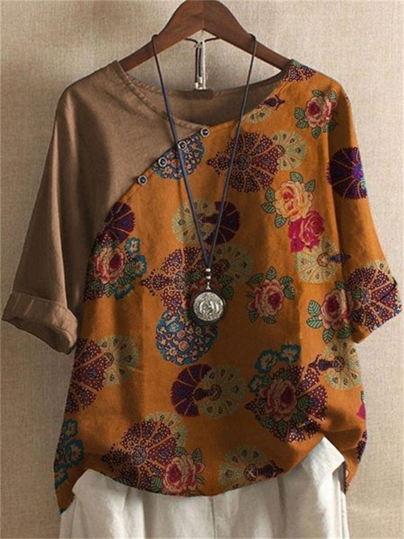 Adoria I Blusa con Estampado Floral Boho y Botones