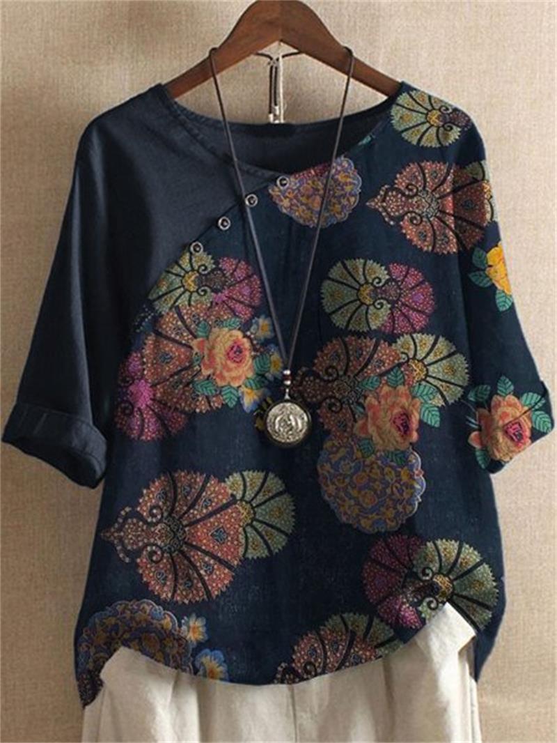 Adoria I Blusa con Estampado Floral Boho y Botones