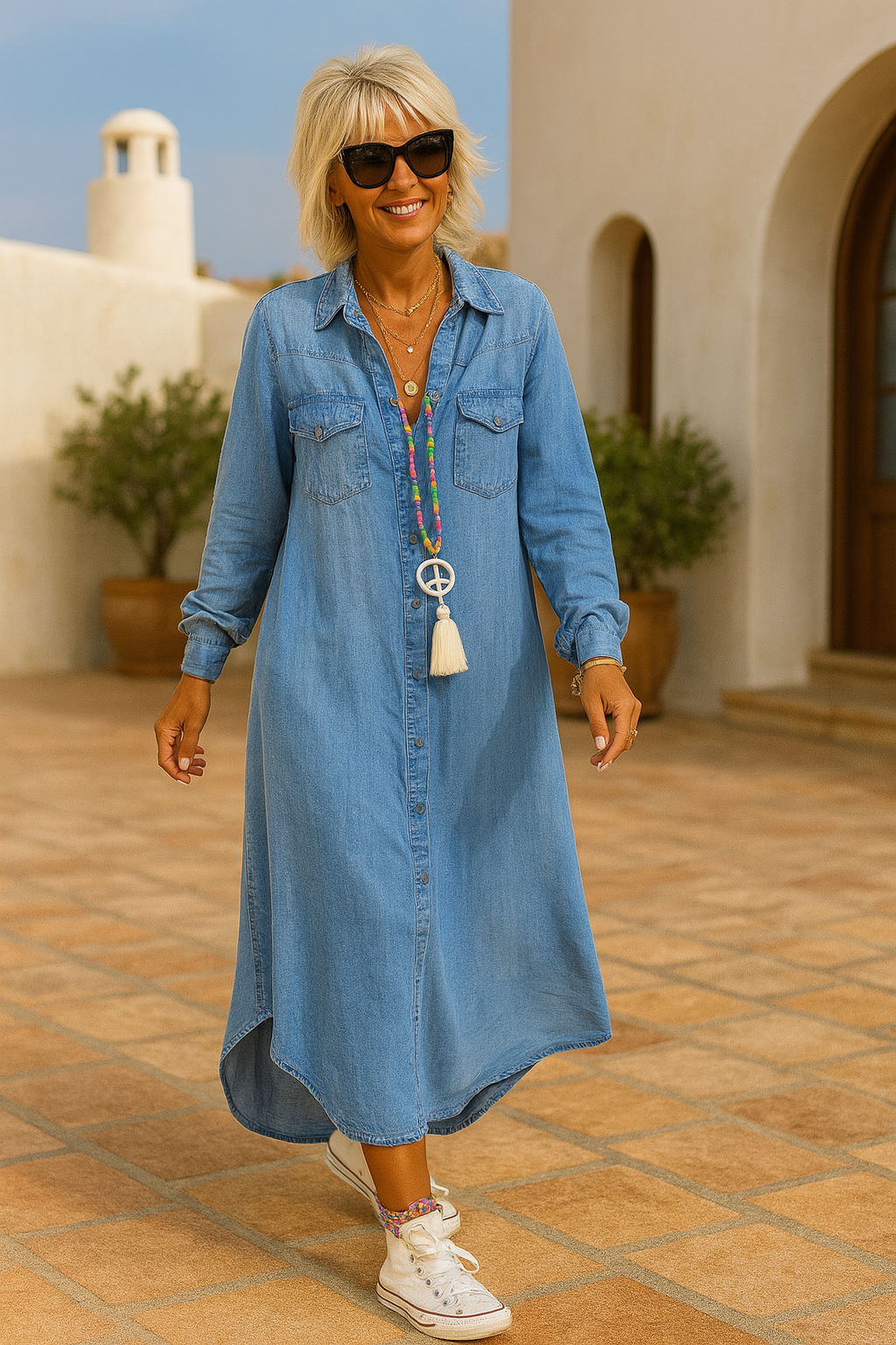 Carmen I Vestido largo de tela vaquera con elegancia atemporal