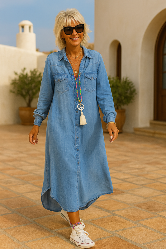Carmen I Vestido largo de tela vaquera con elegancia atemporal