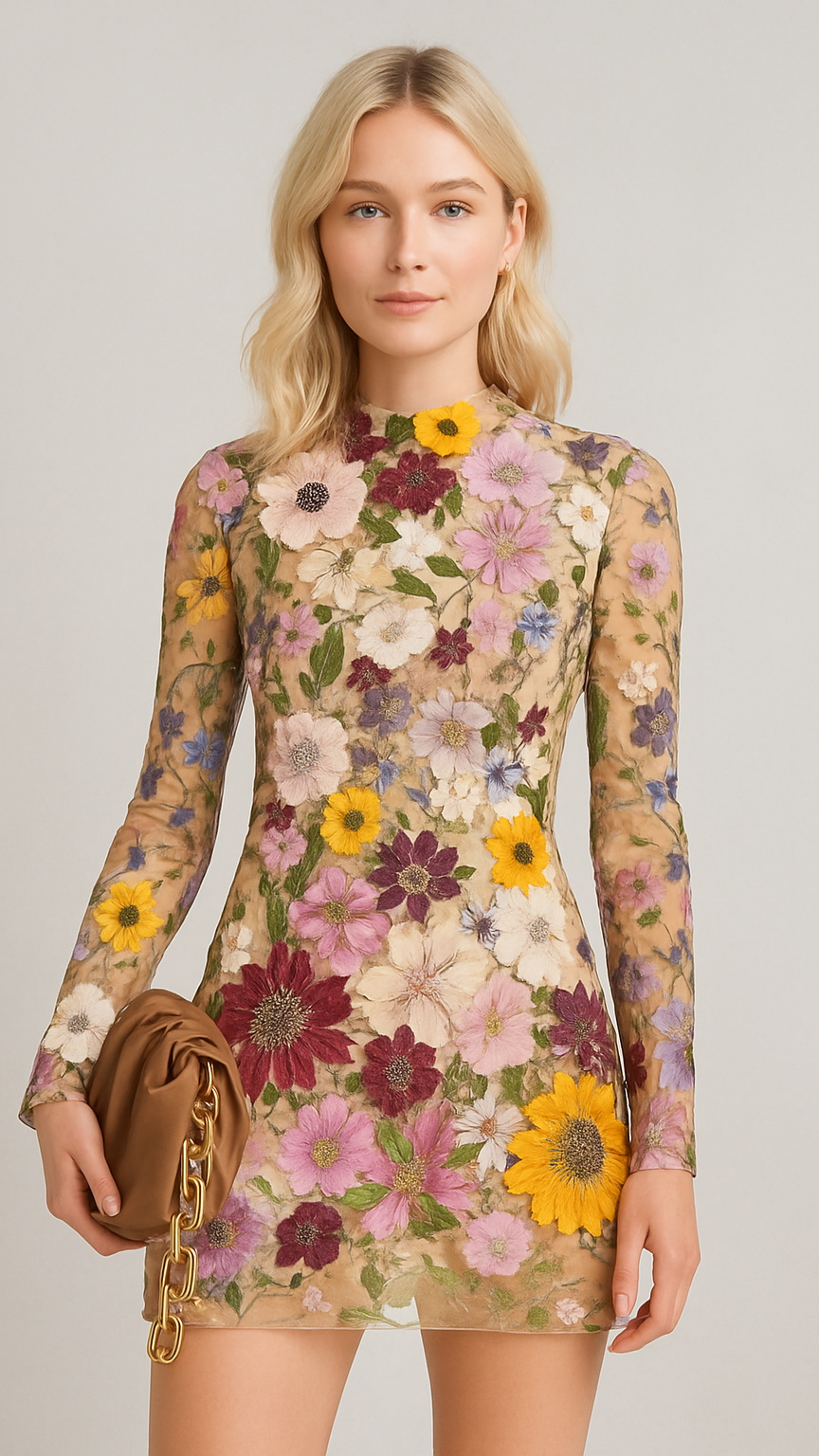 Vestido elegante con detalles florales 3D