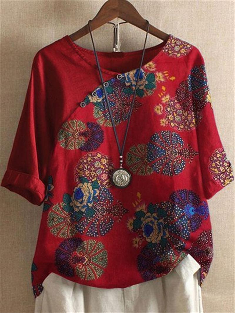 Adoria I Blusa con Estampado Floral Boho y Botones