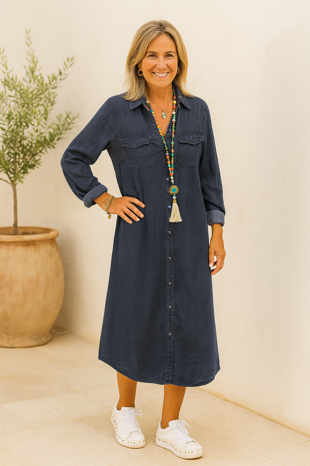 Carmen I Vestido largo de tela vaquera con elegancia atemporal