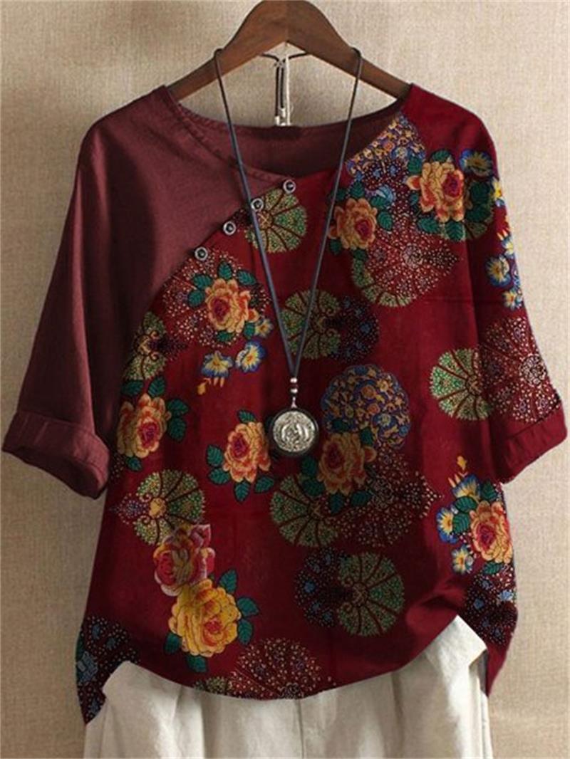 Adoria I Blusa con Estampado Floral Boho y Botones