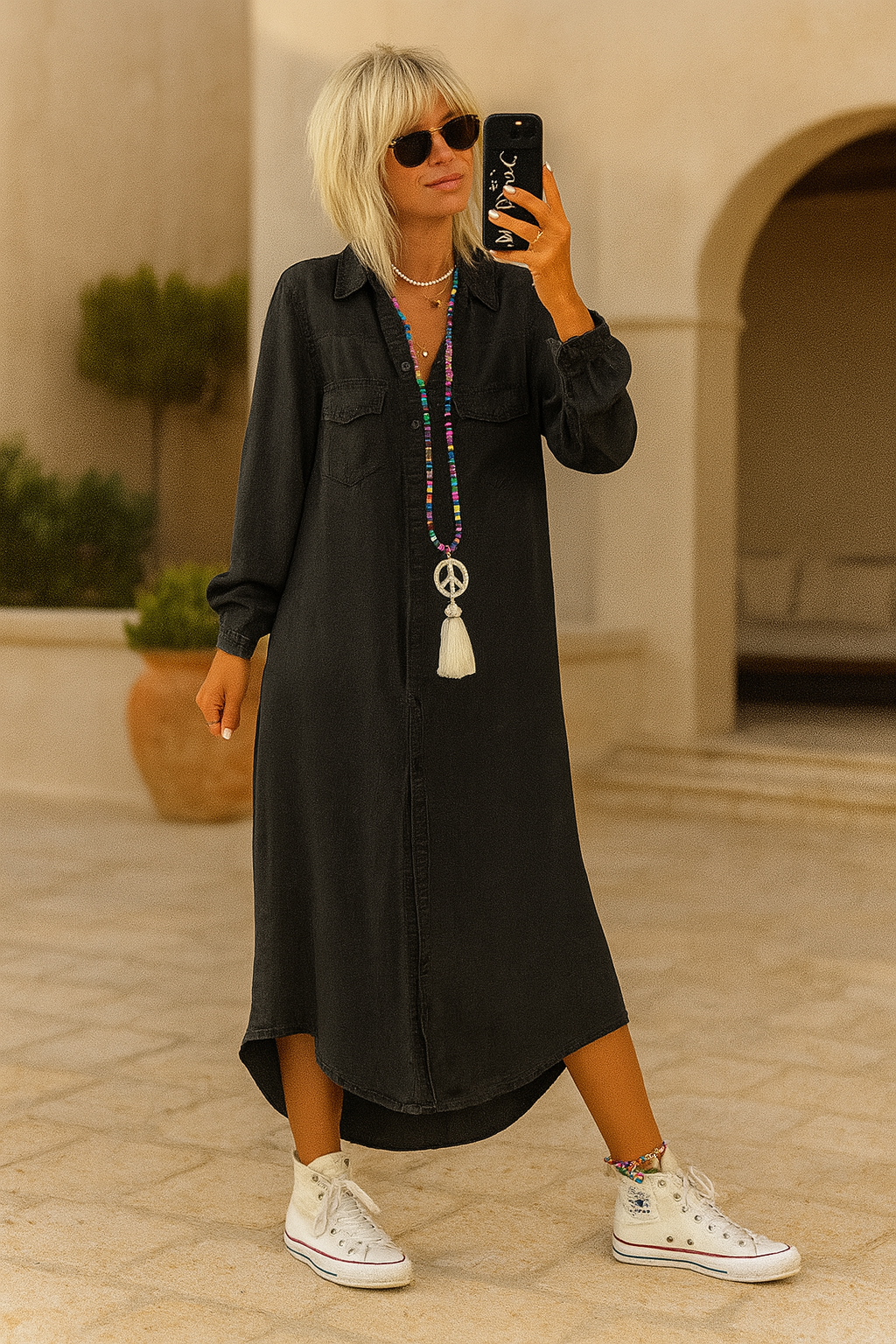 Carmen I Vestido largo de tela vaquera con elegancia atemporal