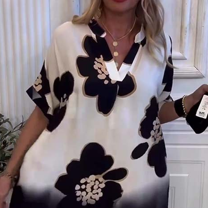 🌸2025 Neue Mode🌸 Bedrucktes, lockeres Kleid mit tiefem V-Ausschnitt für Damen